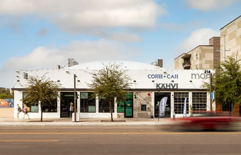 monOrchid building frontage and Kahvi cafe on Roosevelt Street