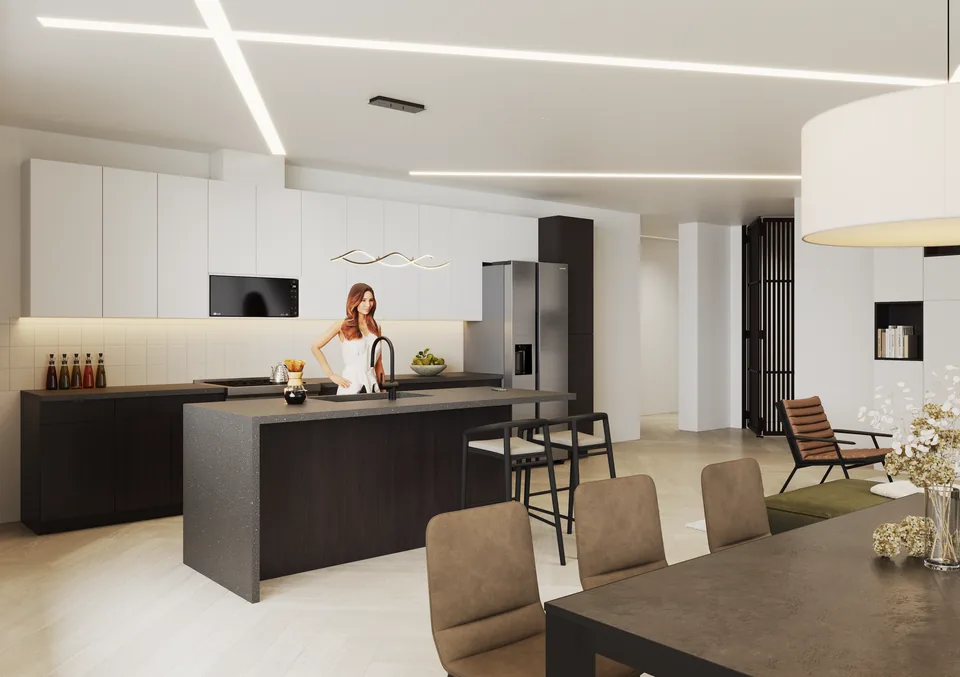 Rainbow Road kitchen and living space interior design visualization