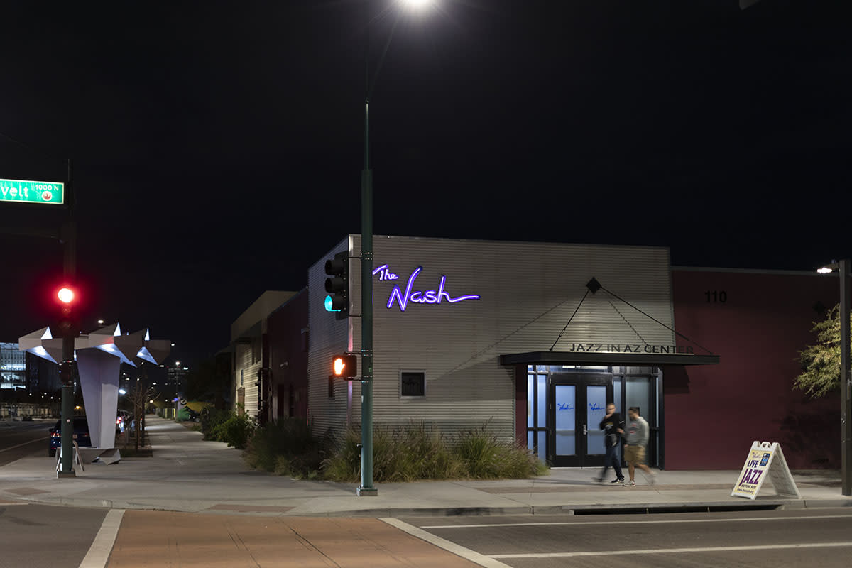 The Nash jazz center exterior at night